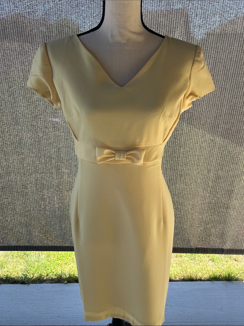 Chadwicks Yellow V-Neck Midi Dress with Front Bow